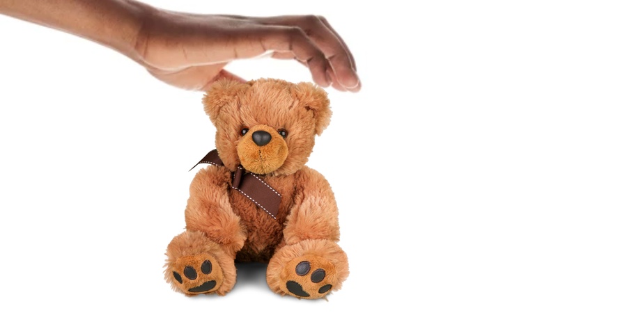 Hand holding teddy bear