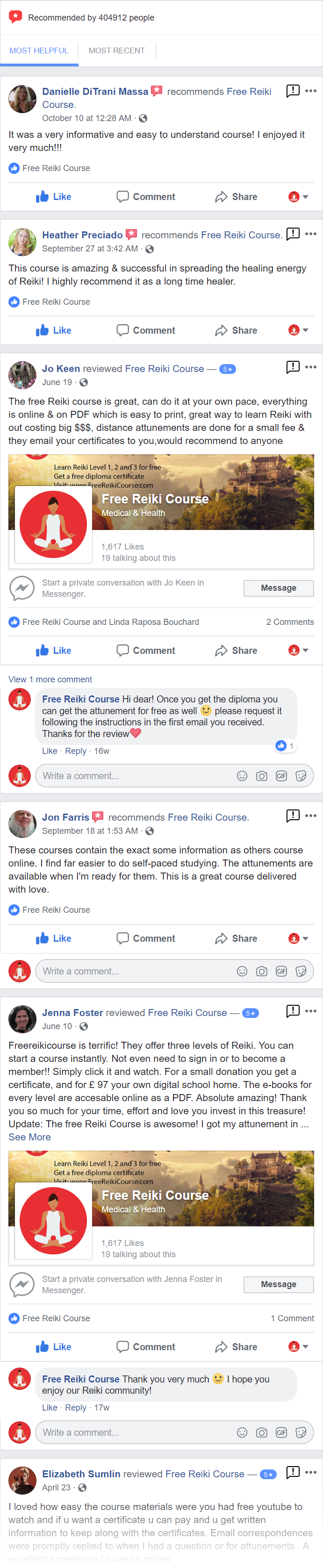 Reiki Facebook review